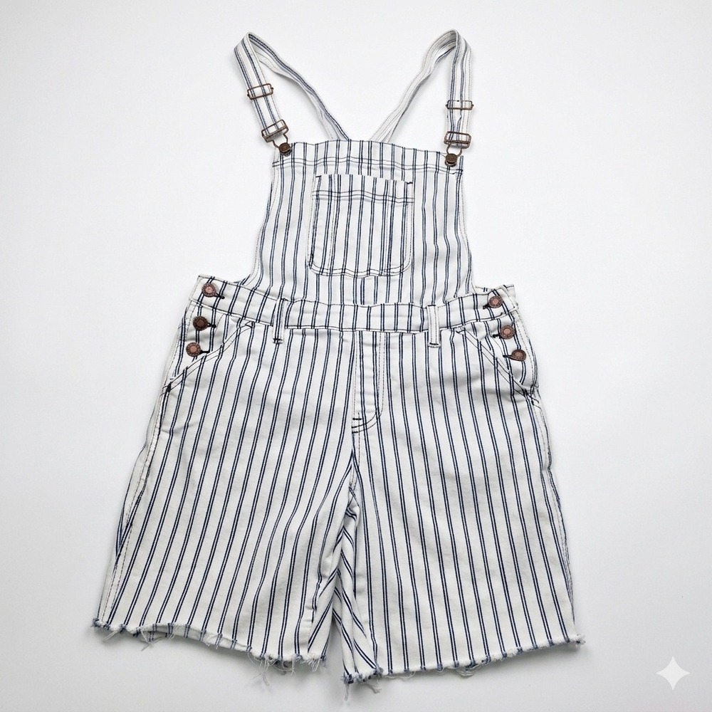 Judy Blue Striped Denim‎ Shortalls Size M Raw Hem Bib Overalls Shorts Stretch